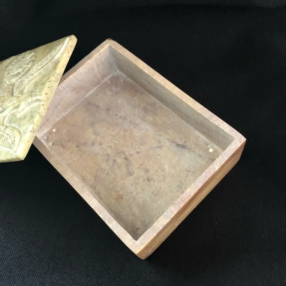Handcrafted Floral Carved Stone Keepsake Trinket Box